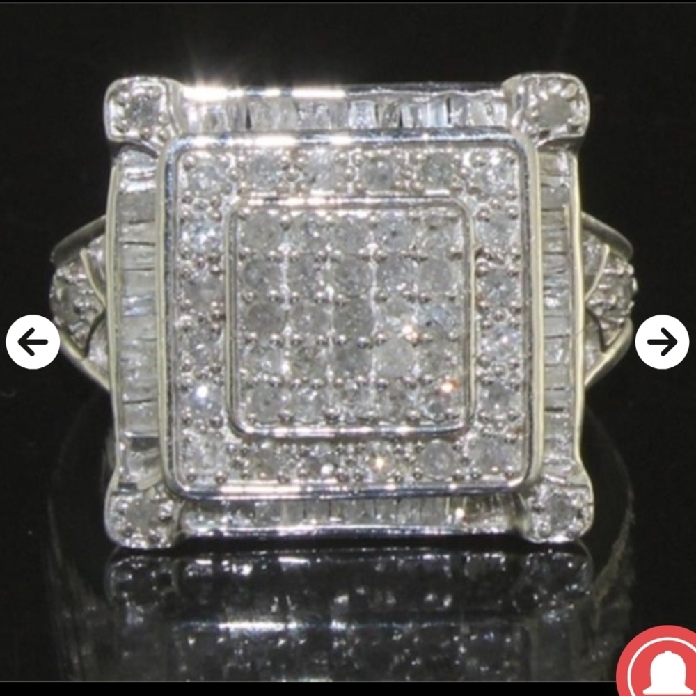 Silver Square Pave Diamond Ring